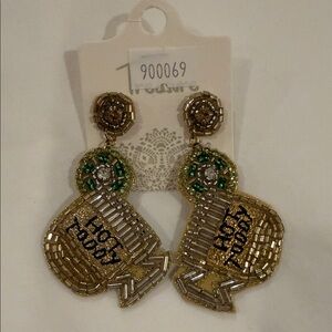 Hot Toddy Gold and Green Beaded Earrings
